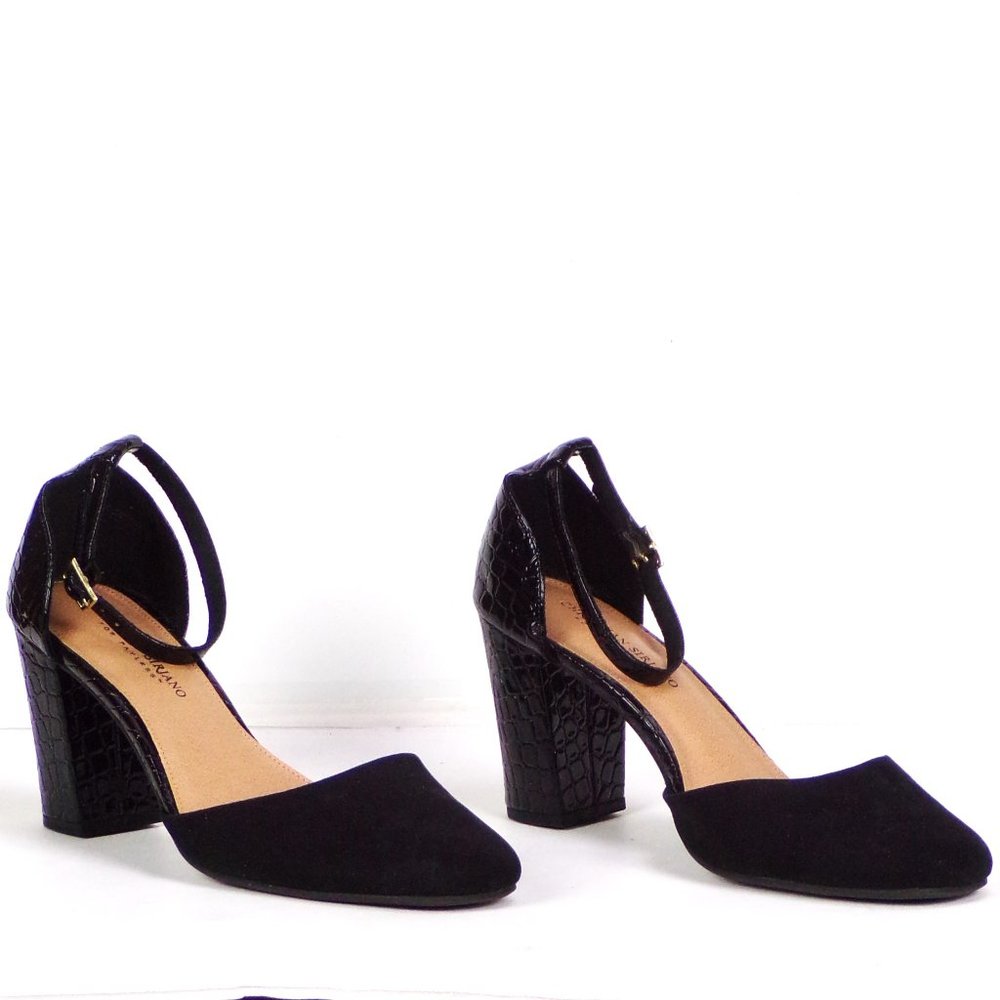 CHRISTIAN SIRIANO size 10 black d'Orsay pumps faux suede/faux patent leather